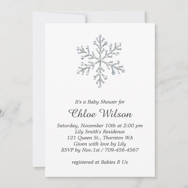 Invitation du Baby shower de flocon de neige Cryst (Devant)
