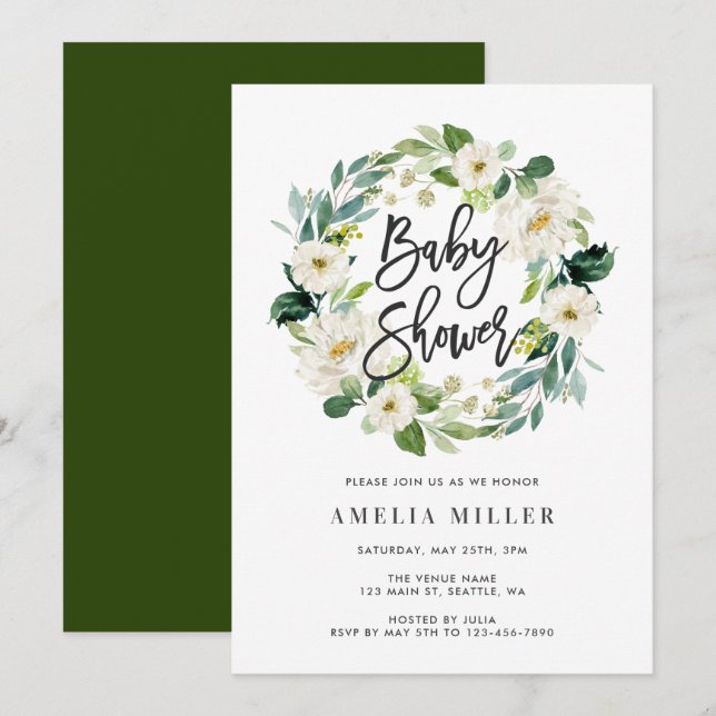 Invitation du Baby shower de germe blanc (Devant / Derrière)
