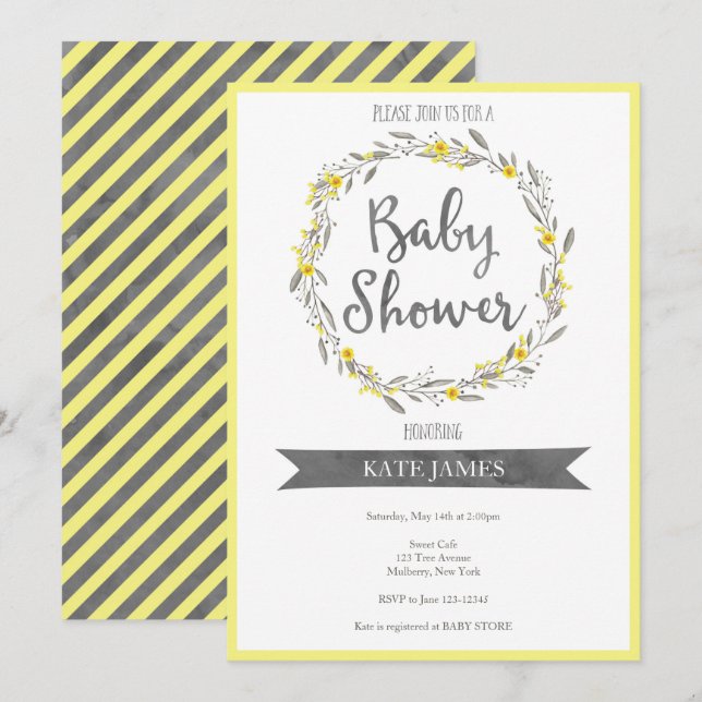 Invitation du Baby shower de germe jaune (Devant / Derrière)