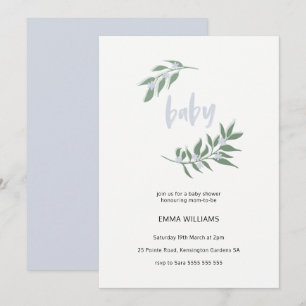 Invitation du Baby shower de germes floraux   Bleu