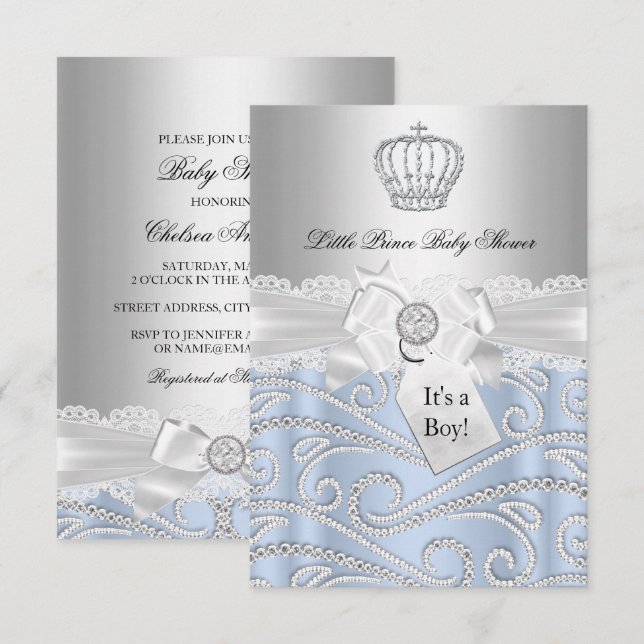 Invitation du Baby shower de la Couronne de Little (Devant / Derrière)