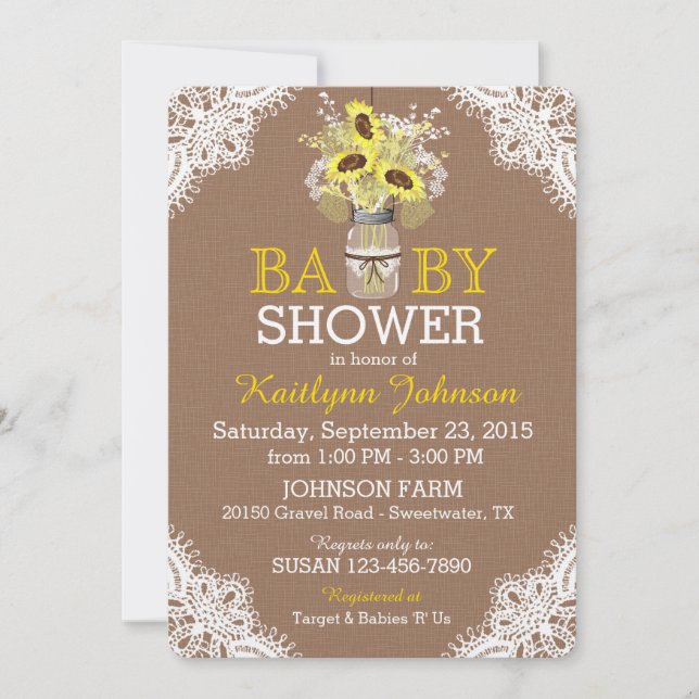 Invitation du Baby shower de la dentelle de tourne (Devant)