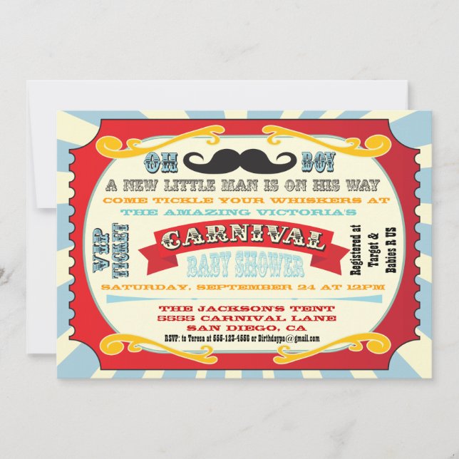 Invitation du Baby shower de la Moustache du Carna (Devant)