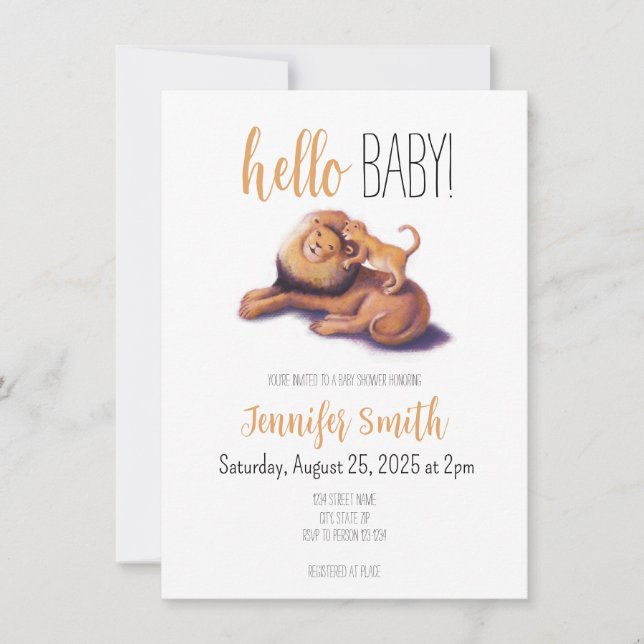 Invitation du Baby shower de Lion (Devant)