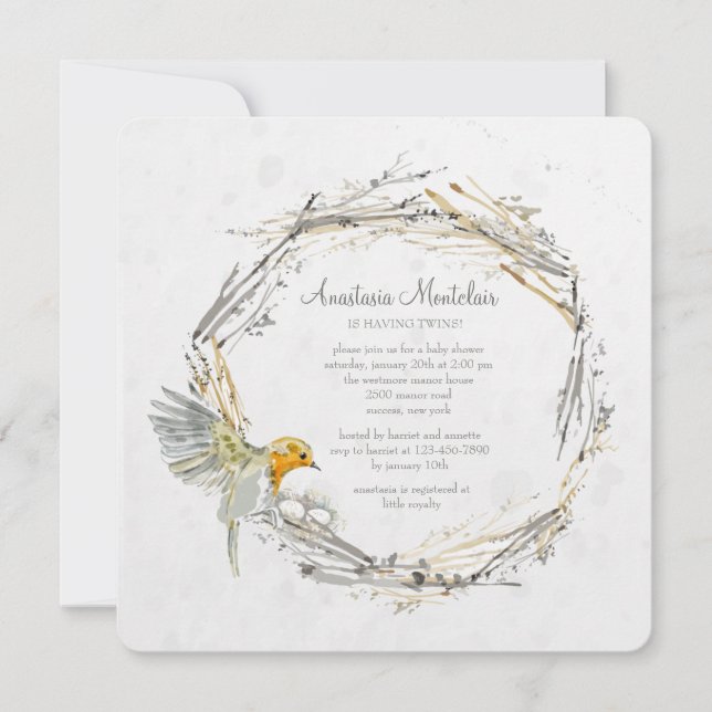 Invitation du Baby shower de nid Twin (Devant)