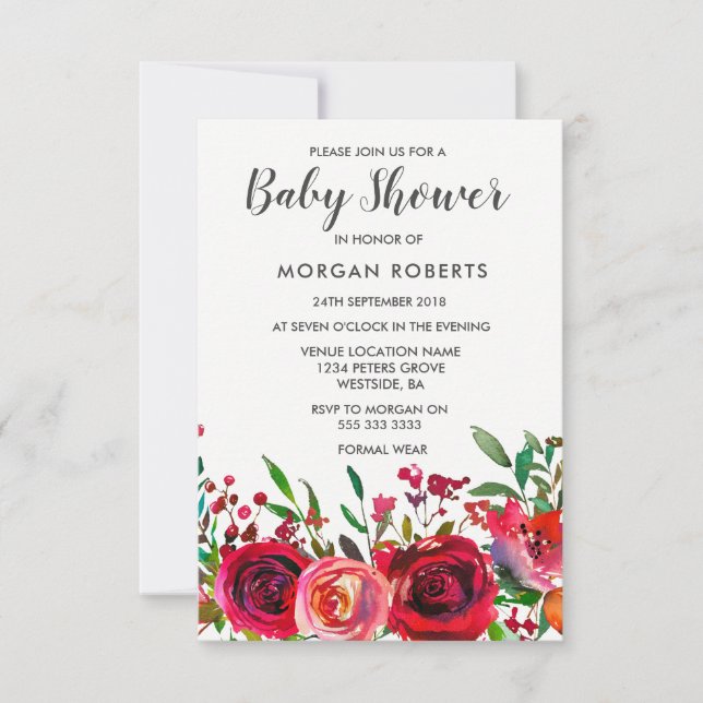 Invitation du Baby shower de roses rouges Ruby (Devant)