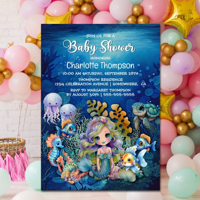 Invitation du Baby shower de sirène océanique (Créateur téléchargé)