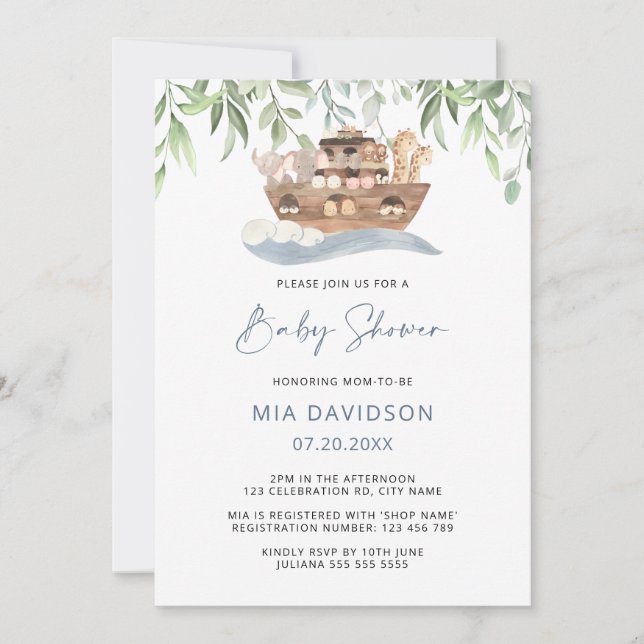 Invitation du Baby shower de verdure de l'Arche de (Devant)