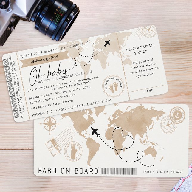 Invitation du Baby shower de voyage de la carte d' (Boarding Pass Baby Shower Invite)