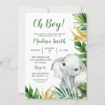 Invitation du Baby shower des éléphants tropicaux