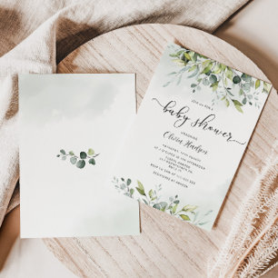 Invitation du baby shower d'eucalyptus vert