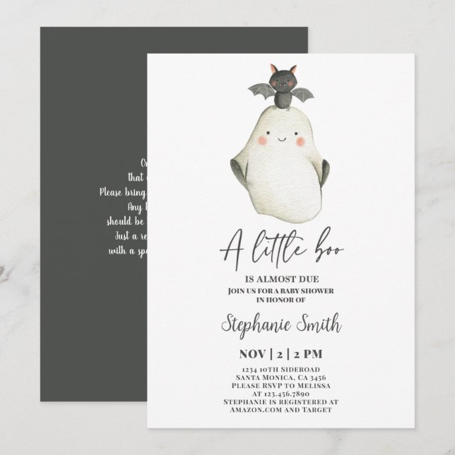 Invitation du Baby shower d'Halloween Little Boo G (Devant / Derrière)