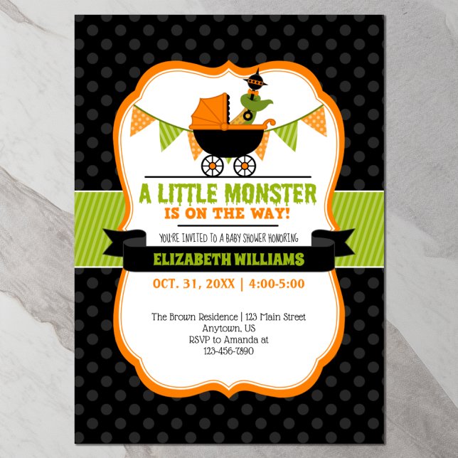 Invitation du Baby shower d'Halloween Little Monst (Front)