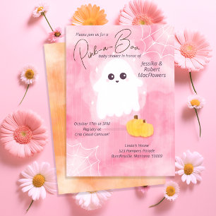 Invitation du Baby shower d'Halloween rose-a-Boo