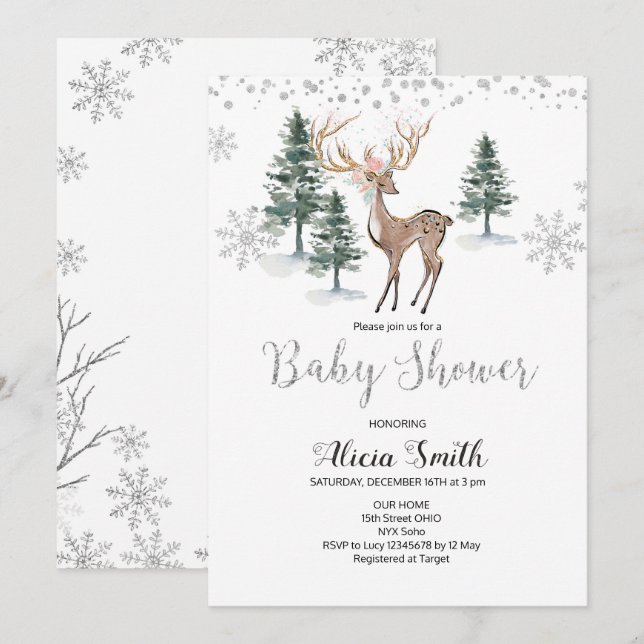 Invitation du Baby shower d'hiver du cerf (Devant / Derrière)