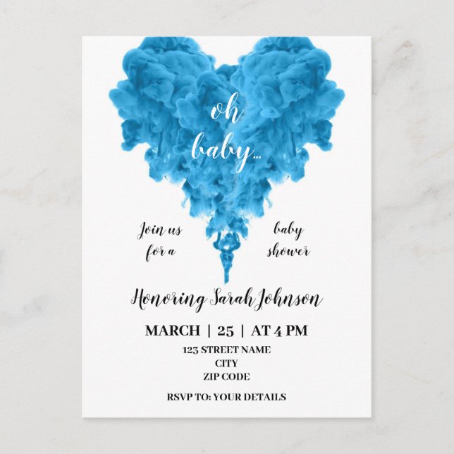 Invitation du baby shower du coeur de fumée bleu b (Devant)