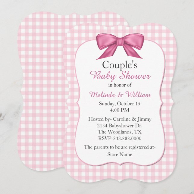 Invitation du baby shower du couple rose de (Devant / Derrière)