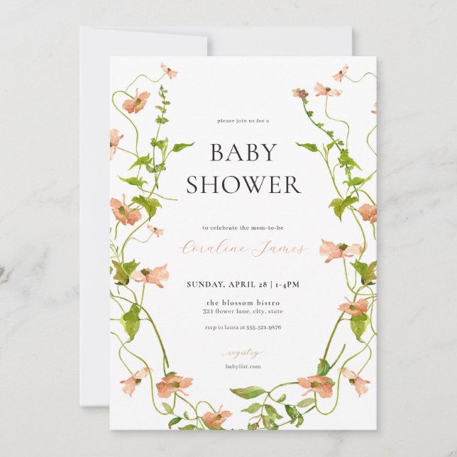 Invitation du Baby shower Fleur sauvage à la campa (Devant)