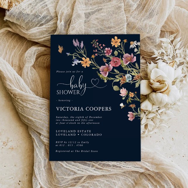 Invitation du Baby shower Fleur sauvage bleu de la (Créateur téléchargé)