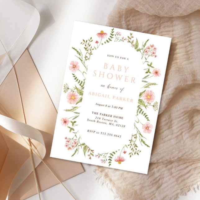 Invitation du Baby shower Fleur sauvage Boho Rose (Créateur téléchargé)