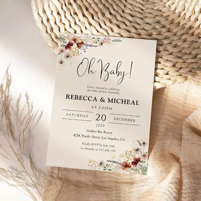 Invitation du Baby shower Fleur sauvage Boho Tiny (Créateur téléchargé)