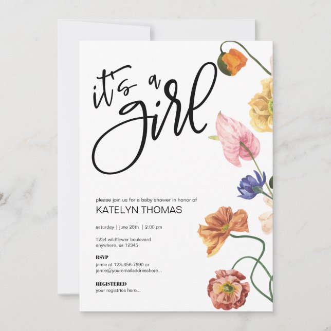Invitation du Baby shower Fleur sauvage floral bri (Devant)