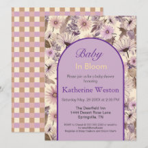 Invitation du Baby shower Fleur sauvage vintage