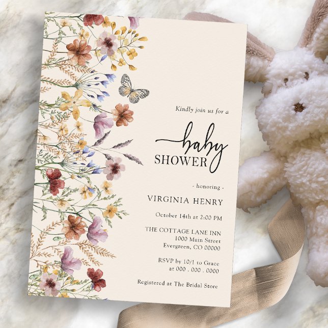 Invitation du Baby shower Floral Boho (Wildflower Floral Boho Baby Shower Invitation by Painted Paperie
)