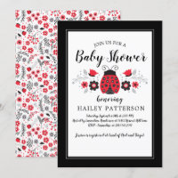 Invitation du Baby shower Floral Red Ladybug