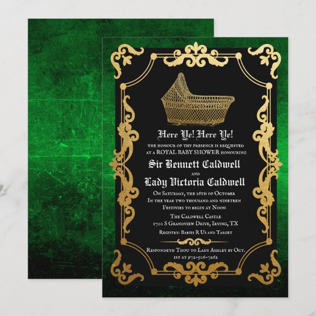 Invitation du Baby shower goth de la Renaissance m (Devant / Derrière)