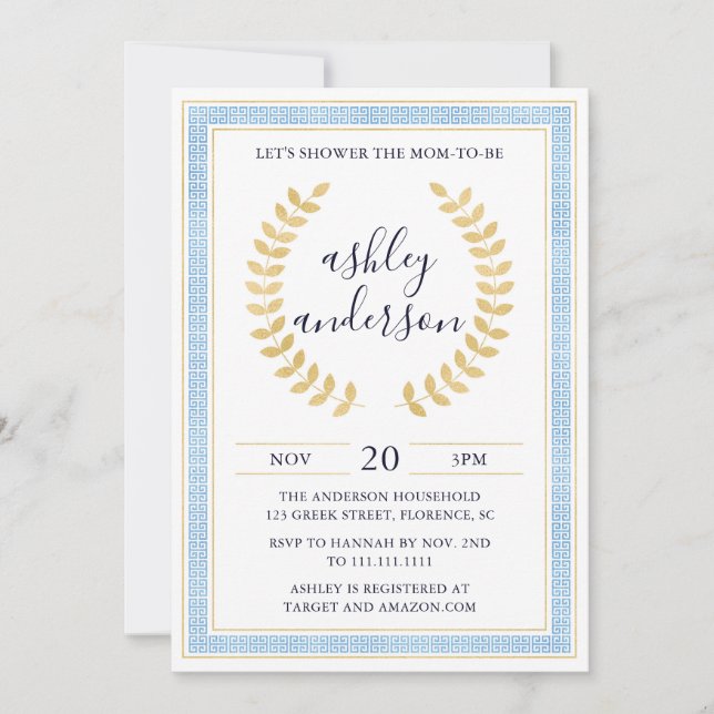 Invitation du Baby shower grec Toga (Devant)