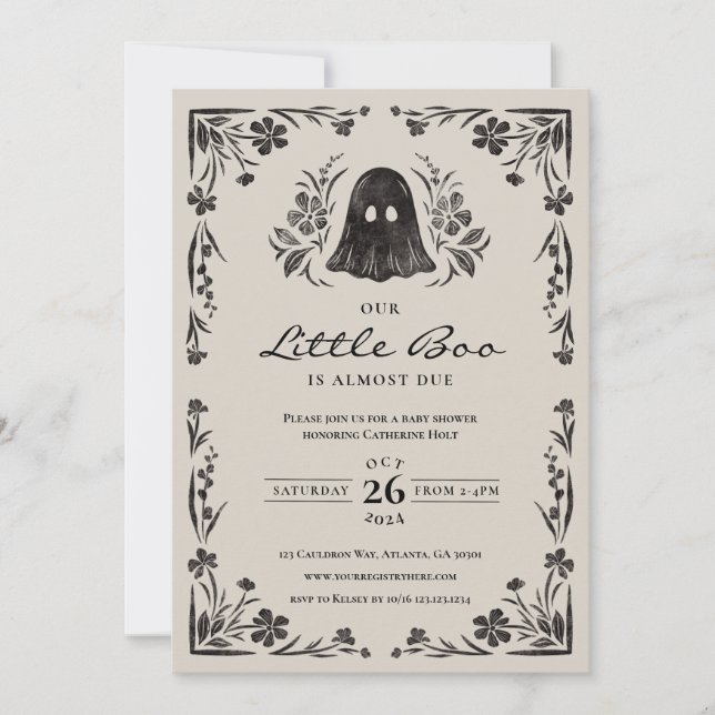 Invitation du Baby shower Little Boo Halloween (Devant)