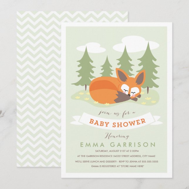 Invitation du Baby shower Little Fox (Devant / Derrière)