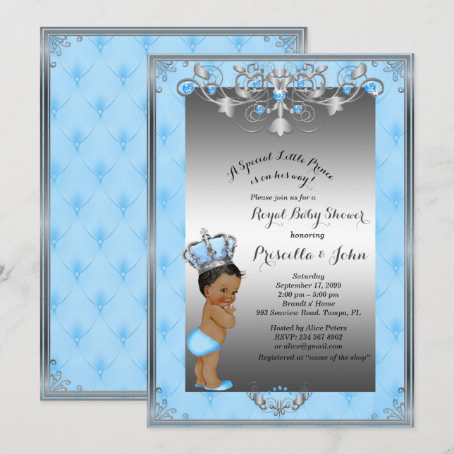 Invitation du Baby shower Little Prince, ARGENT Ro (Devant / Derrière)