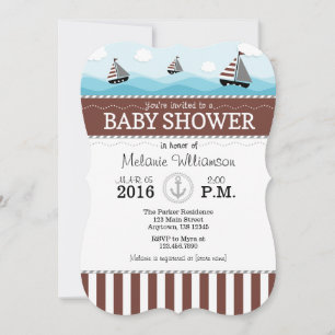 Invitation du Baby shower nautique bleu Brown