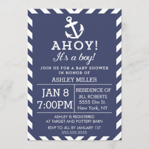 Invitation du Baby shower Nautique Chevron de la M