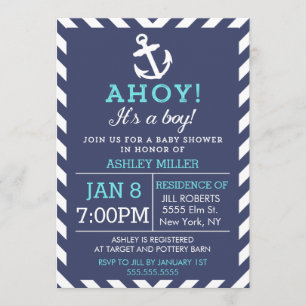 Invitation du Baby shower Nautique Chevron de la M