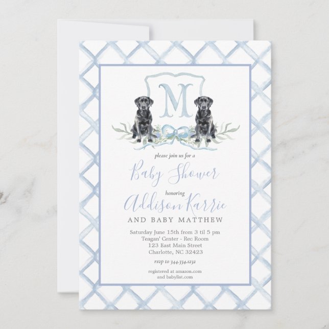 Invitation du Baby shower Preppy Puppy Chig Crest (Devant)