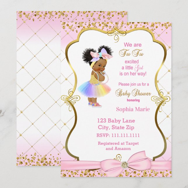Invitation du baby shower princesse (Devant / Derrière)