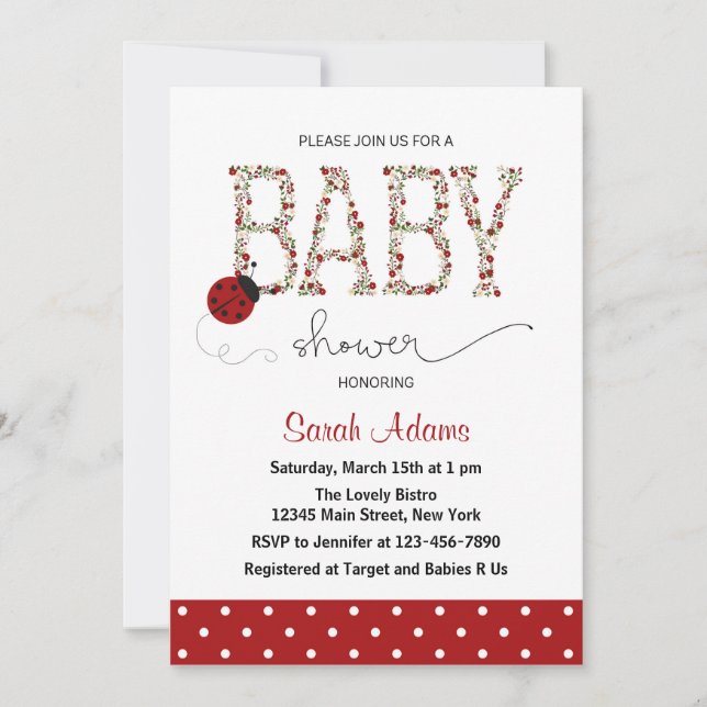Invitation du Baby shower Red Ladybug (Devant)