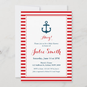 Invitation du Baby shower rouge nautique