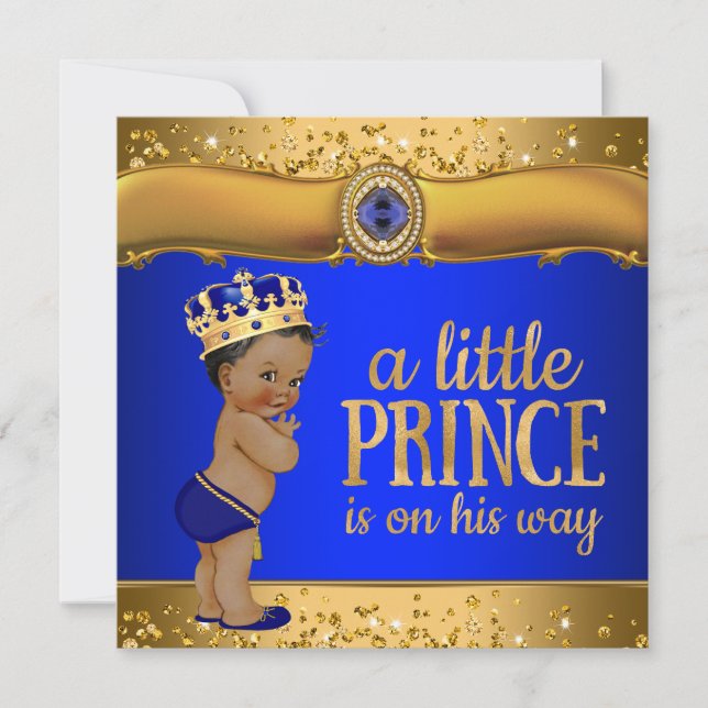 Invitation du Baby shower Royal Blue Gold (Devant)