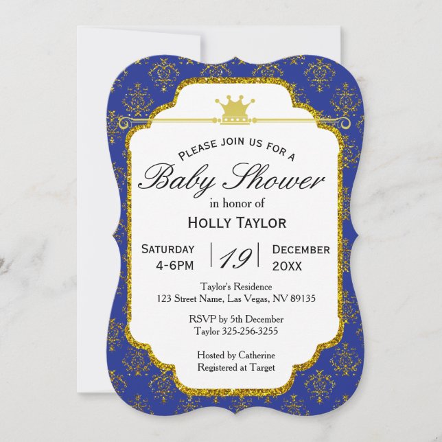 Invitation du Baby shower Royal Blue Gold (Devant)