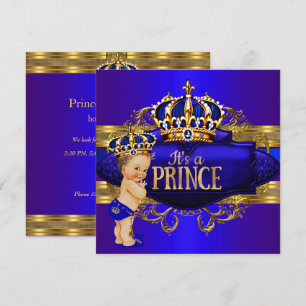 Invitation du Baby shower Royal Blue Gold