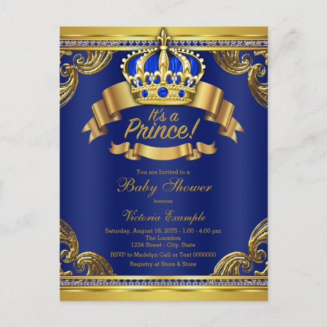 Invitation du Baby shower Royal Blue Gold (Devant)
