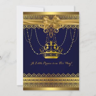 Invitation du Baby shower Royal Blue & Gold Crown