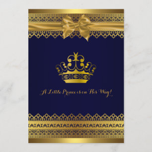 Invitation du Baby shower Royal Blue & Gold Crown