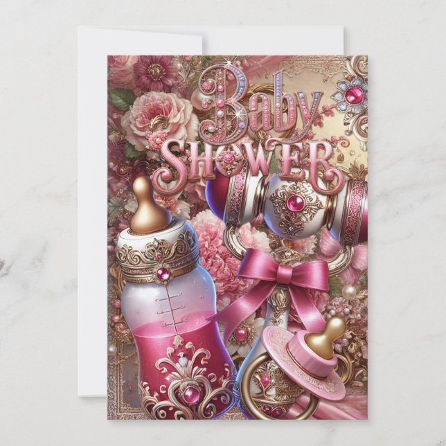 Invitation du Baby shower royal Joyau floral Vinta (Devant)