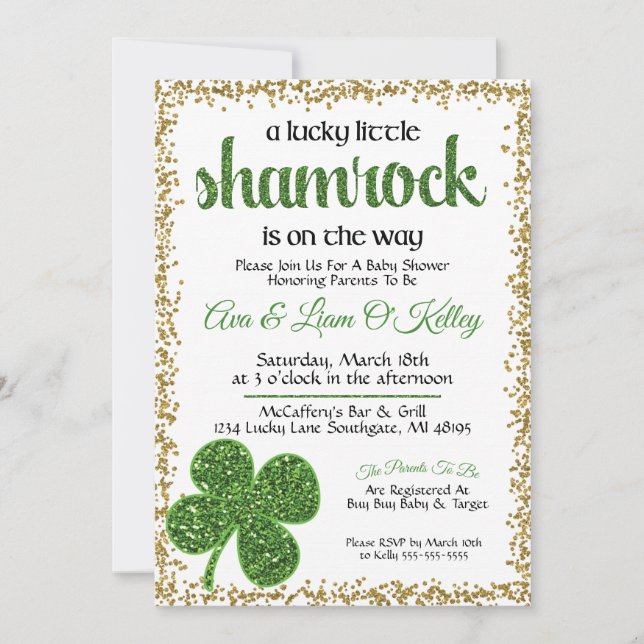 Invitation du Baby shower Shamrock de la Saint-Pat (Devant)