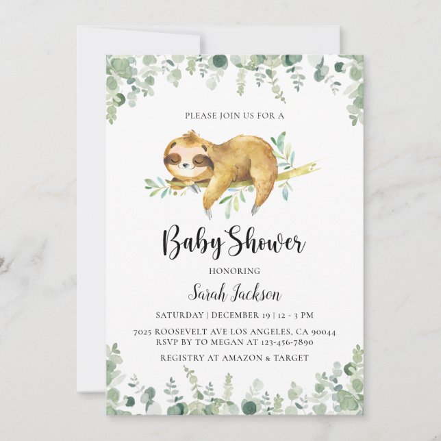 Invitation du Baby shower Sloth (Devant)